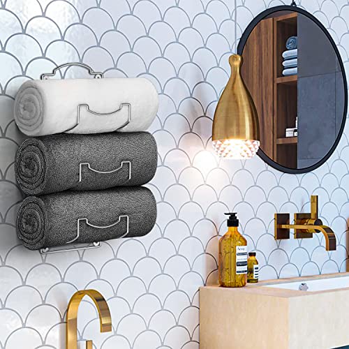 Towel Rack Wall Mounted, Set of 2 Towel Storage for Bathroom, Metal Bath Towels Holder, Hanging Washcloth Hand Towel Storage Organizer (Chrome)