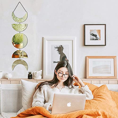 Moon Cycle Wall Decor | Acrylic Decorative Moon Phase Mirror Boho Wall Hanging | Bohemian Decor for Bedroom |Preppy Aesthetic Mirror Decorations