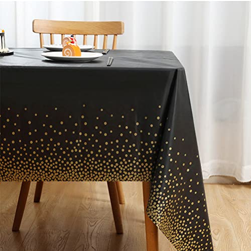 FUYOAL Black and Gold Party Tablecloth, 54x108 Inch Black Dot Tablecloths Gold Dot Confetti Table Cloth Black Table Cloth Party Rectangular Table