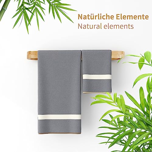 JS Towel Rack Wall Mounted Towel Storage 55cm Towel Rail Bathroom Hand Towel Holder Self Adhesive Bamboo Wood Natural