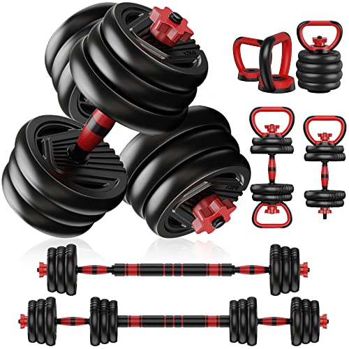 Prapark Adjustable Dumbbell Set - 22LB/44LB Free Weights Set with Connector - 4 in1 Non-Rolling Adjustable Dumbbells as Barbell, Kettlebells, Pus