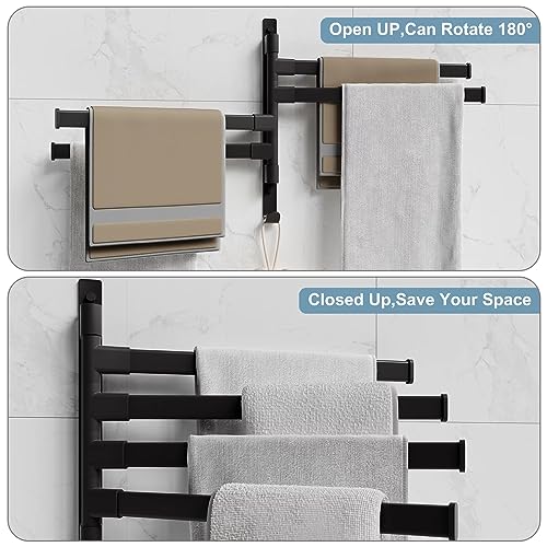 ROSEBEAR 4 Arm Towel Rail, Swivel Towel Rail Towel Holder Wall-Mounted Swing Towel Rack for Kitchen, Bathroom, Toilet, Hot Tub, Spa