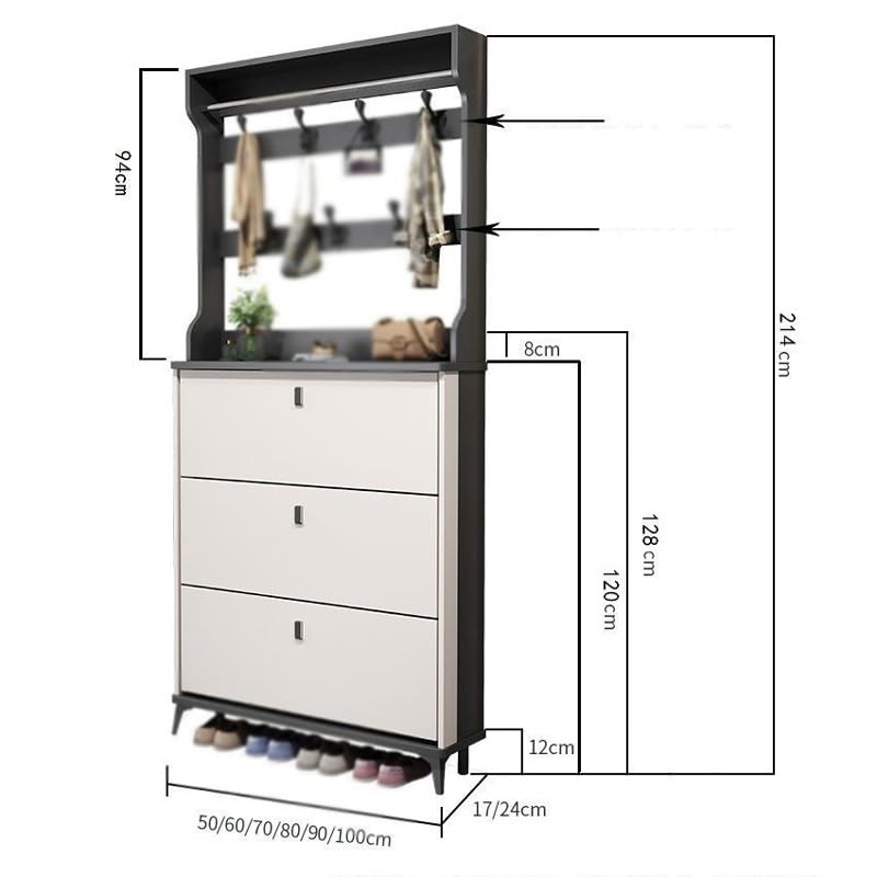 JYDQM Shoe Cabinet With Coat Hanger Tipping Bucket At Home Door Large Capacity Space Saving Shoe Rack Thin Shoe Cabinet (Color : D, Size : 17 thi