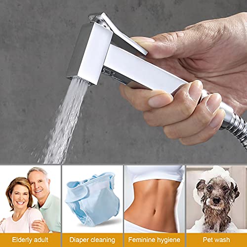 Ibergrif M22019 - Muslim Shower Mixer Kit, Hot and Cold Bidet Spray with Shattaf Sprayer, Hose Pipe, Chrome, Silver