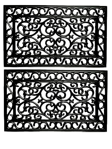 Rubber Door Mat Anti-Fatigue Floor Mat Decorative Wrought Iron Effect Drainage Heavy Duty Washable Non-Slip Patio Dirt Scrapper Outdoor Mat Suita