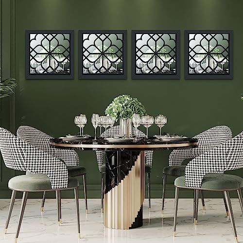 Tatuo 4 Pcs 12 x 12 Inch Square Mirrors for Wall Decor Rustic Farmhouse Accent Mirror Living Room Entry Decorative Mirror for Bedroom Kitchen Bat