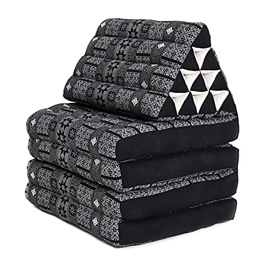 Leewadee 3-Fold Mat with Triangle Cushion – Comfortable TV Pillow, Foldable Mattress with Cushion Made of Eco-Friendly Kapok, 170 x 53 cm, black