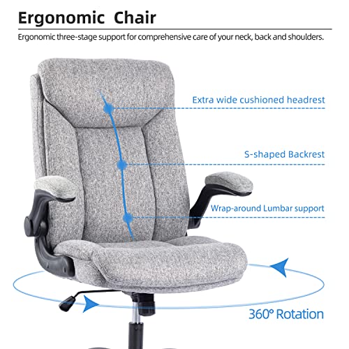 MZLEE Executive Office Chair, Ergonomic Computer Desk Chair Swivel Work Chair with Flip-up Armrest, Adjustable Height, Comfortable for Office Hom