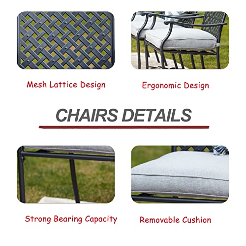 LOKATSE HOME Patio Chairs Square Table with Umbrella Hole, Grey