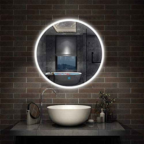 LED Lighted Bathroom Mirror, Touch Switch Control, Anti-Fog Function, IP44 Waterproof, Wall Mounted Backlit Lighted Makeup Vanity Mirror Over Cos