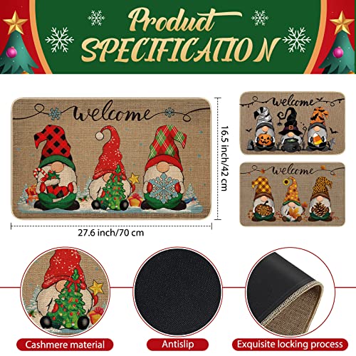 Shihanee 3 Pieces Halloween Welcome Gnome Doormat Thanksgiving Fall Greeting Doormat Autumn Doormat Rugs Christmas Gnome Door Mat Xmas Outdoor Do