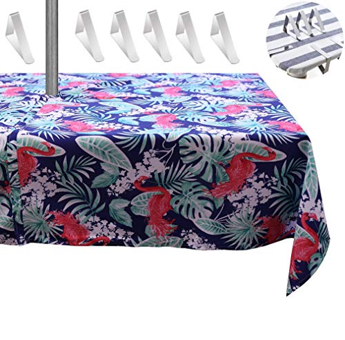 MKISHINE Tablecloth for patio table,bonus 6 clips fit patio table perfectly with opening for umbrella stand,robust, waterproof,machine washable w
