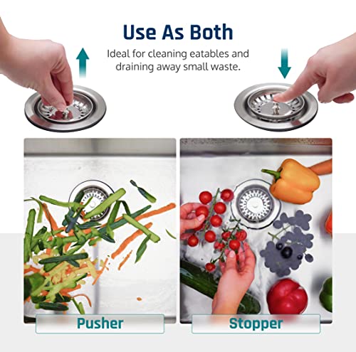 Nuelex 2Pcs Kitchen Sink Plugs of 78mm Diameter with 2 Bonus Multi-Size Silicone Seals – 304 Stainless Steel Leak-Proof Kitchen Sink Strainer Plu