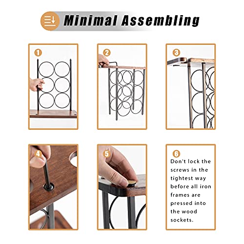 LINGLAN Wine Rack 6 Bottles, Countertop Wine Bottles Holder Racks, 3 Tier Wine Display Shelves with 2 Wine Glass Drying Rack