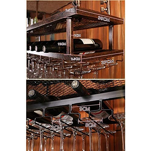 EYLINK Ceiling Wine Racks, Adjustable Height, Hanging Wine Glass Hanger, Vintage Wine Bottle Holder, Rustic Wine Holder Stemware Goblets, Decorat