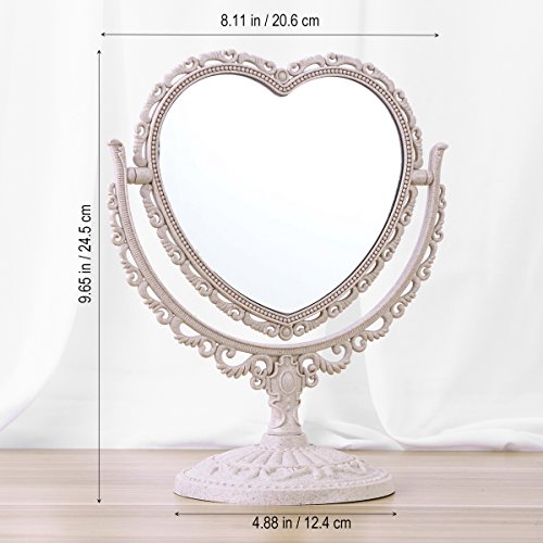 FRCOLOR Vanity Mirror 2x Magnification Heart Shape Two Sided Swivel Tabletop Makeup Mirror Beige