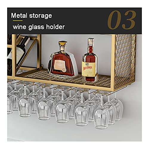KEppd 2-Tier Floating Shelves Wall-Mounted Wine Rack, Bottles and Glass Holder, Metal Wine Storage Rack Organizer, Wine Display Shelf for Home Ki