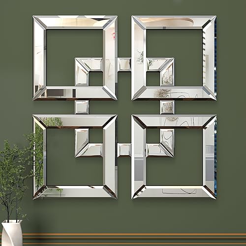 NEUWEABY 2 Pack Silver Mirrored Decorative Wall Mirror, 12"x12"Bevelled Gorgeous Glam Accent Decor Mirror, DIY Wall-Mounted Mirrors Square Hand C