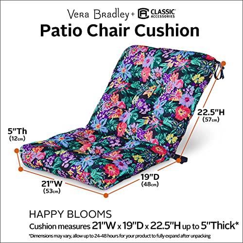 Classic Accessories Vera Bradley Water-Resistant Patio Chair Cushion, 21 x 19 x 22.5 x 5 Inch, Happy Blooms, Seat Back Cushion