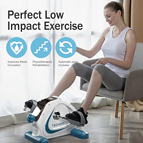 TECHMOO Under Desk Bike Pedal Exerciser Portable Mini Home Exercise Bike with 5LBS Flywheel Sitting Peddler Exerciser for Seniors Legs and Arms T