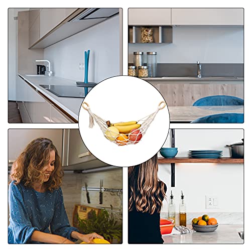 KINBOM 23.6inch Hanging Fruit Hammock with 2pcs Screw Hooks, Hammock Fruit Holde, 100% Cotton Handmade Woven Space-Saving Fruit Veggie Hammock un