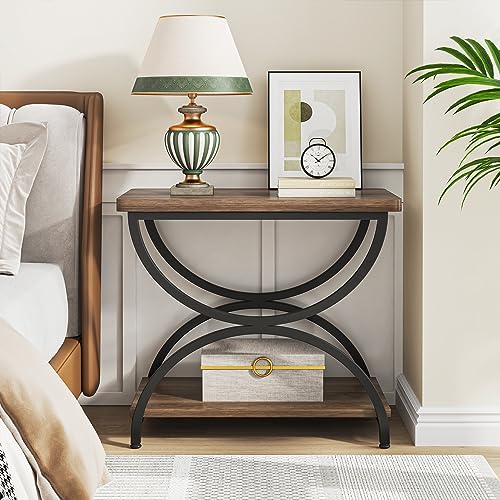 LITTLE TREE Wood Chairside Living Room, 2-Tier Nightstand Bedside Table for Bedroom, Engineered Metal, Brown