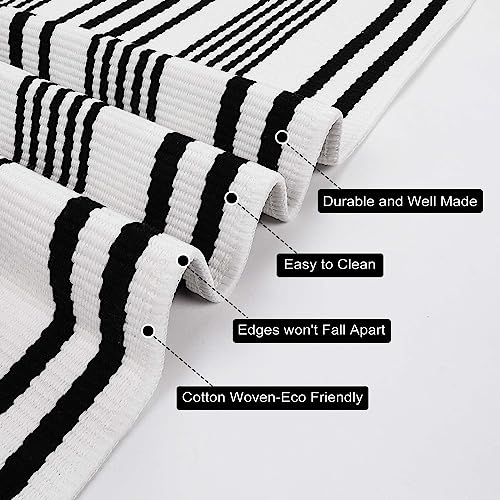 LEEVAN Black and White Striped Door Mat 24'' x 35'' Washable Hand-Woven Front Door Rug, Reversible Front Door Mats Outdoor Farmhouse Striped Laye