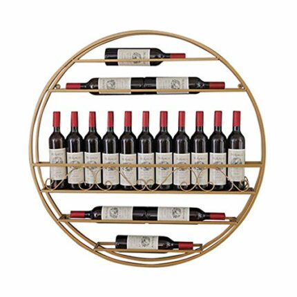 CRODY Wine Racks,Retro round Wall Hanging Wine Rack Black/Red Copper/Golden American Style Wine Bottle Racks Bar Display Metal Vintage Decoration
