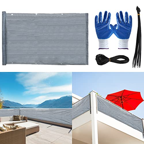 Jiakalamo Fence Mesh Balcony Sunshade Net, Set of 28 Garden Fence Privacy Cover With Gloves, Balcony Privacy Screen Pet Fence(Grey)
