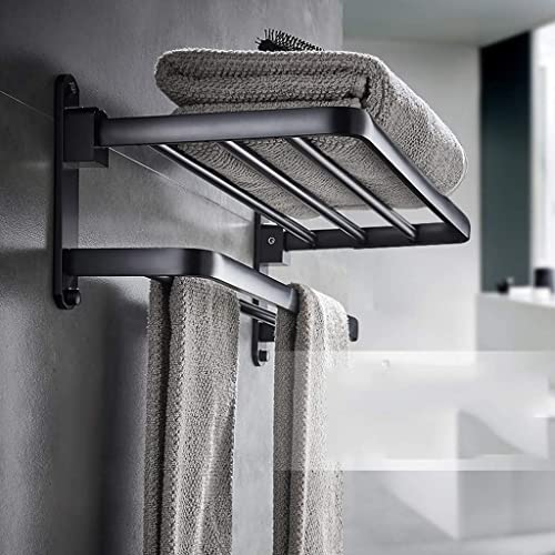 Towel Bar Space Aluminum Folding Towel Rack Black Bathroom Towel Rack Toilet Towel Wall Hanging Length/60Cm
