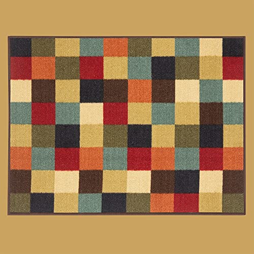 Ottomanson Rubber Back Doormat Collection, Floral Tile Design, "Welcome" Text, 51 cm x 76 cm, Multicolor