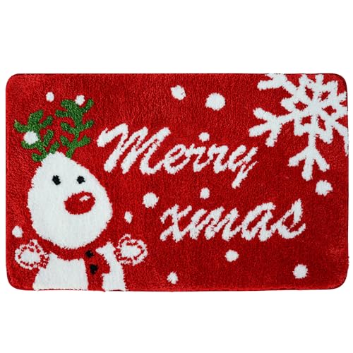 Poywuo Christmas Door Mat, 50 x 80 CM Bath Mat Bathroom Rug Welcome Mat Front Door Indoor Outdoor Home Decorations Bedroom Kitchen Floor (50 x 80