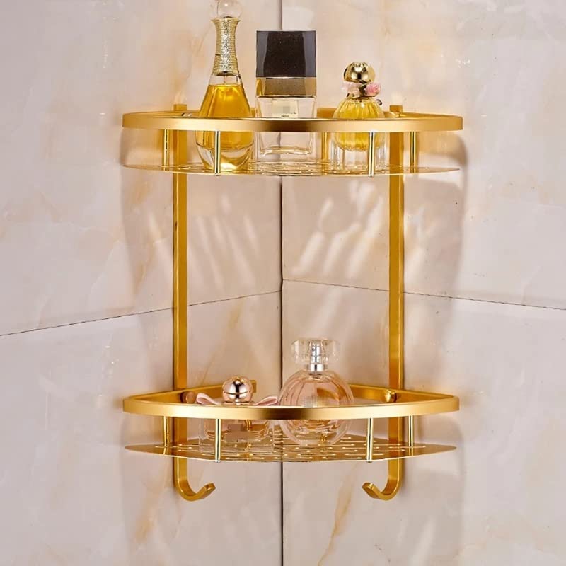 JJZXD Bathroom Gold Shelf Shower Wall Mounted Corner Basket Shampoo Storage Wall Bathroom Shelf