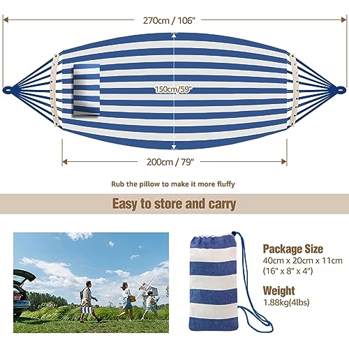 Chihee Cotton Hammock Large Soft Breathable Camping Hammock Holds Up to 660lbs Portable Tree Hammock with Detachable Spreader Bar Pillow 2 Strong