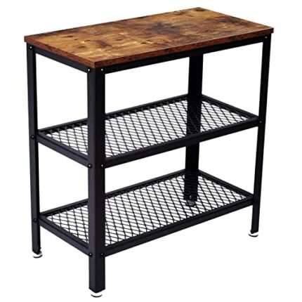 Alpika 3-Tier Retro Side Table, Console Table with Storage Rack, Narrow Nightstand for Small Spaces, Mesh Shelf for Living Room, Bedroom, Entrywa