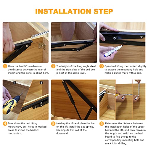 Dyna-Living 2FT Storage Bed Lift Mechanism Heavy Duty Gas Spring Bed Storage Lift Kit for Storage Box Bed Sofa Storage Space Saving