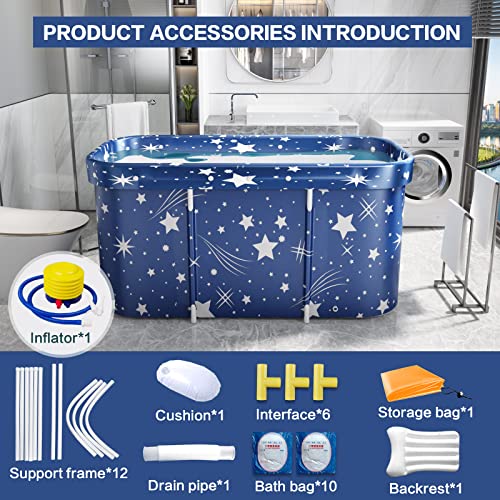 Portable Bath Adult, Non-Inflatable Foldable Bathtub, Standing Soaking Bath Tub for Adults Kids, Ideal for Hot Bath Ice Bath (Starry Blue)
