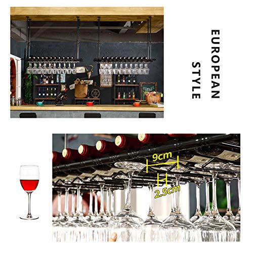 KEppd Wine Rack Wall Mounted - Bar Floating Wine Racks Adjustable Height Ceiling Mounted Wine Shelf Bottle Holder with Glasses Cups Rack for Rest