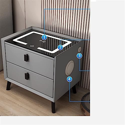 MEYFAR Wood Smart Bedside Table Simple LED Large Nightstand Bedroom Bedside Table Locker Furniture Bedroom Glass Cabinet