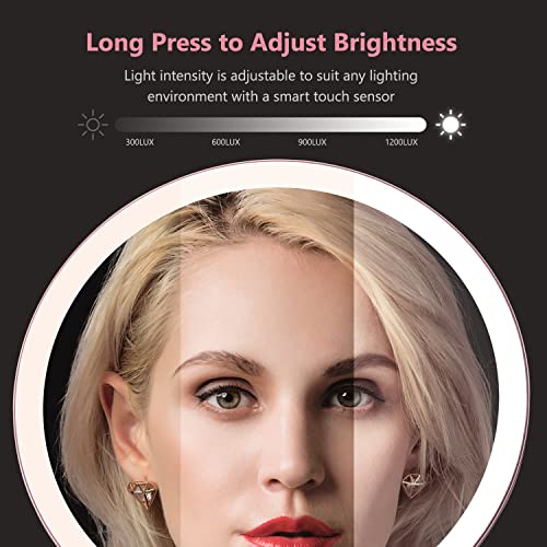 Kostlich Makeup Mirror with Lights, Rechargeable Vanity Mirror with 10X Magnifying Small Pocket Mirror - Aluminum Stand, Detachable, Touch Sensor