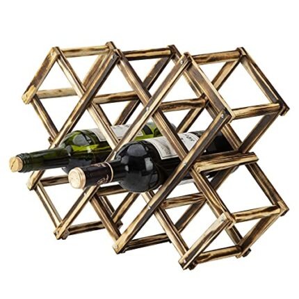 10 Slot Foldable Wood Wine Rack, Free Standing Home Kitchen Cabinet Wooden Racks, Shelves for Home Kitchen Bar Cabinets Wood Wine Rack