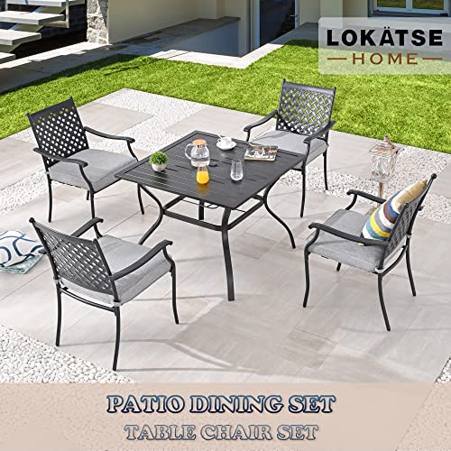 LOKATSE HOME Patio Chairs Square Table with Umbrella Hole, Grey
