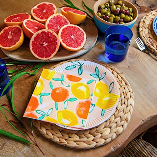 Recyclable Paper Table Cover |Summer Themed Disposable Tropical Tablecloth, Tableware Decorations Lemon & Orange Citrus Design, Alfresco Dining,