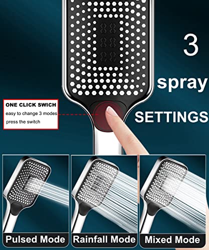 Kimhanro Hand Shower Head, Universal High Pressure Bathroom Square Shower Head, Bath Powerful 3 Spray Modes Handheld Showers for Low Water Pressu