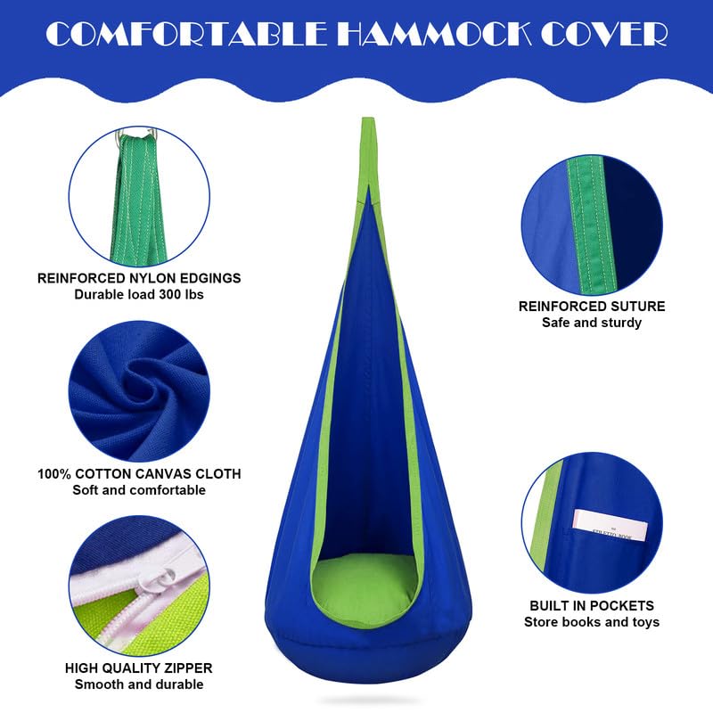 Mingfuxin Kids Pod Swing Seat, 100% Cotton Durable Kids Hanging Hammock Chair Swing Pod Chairs Nook Tent with Removable Inflatable Cushion for In