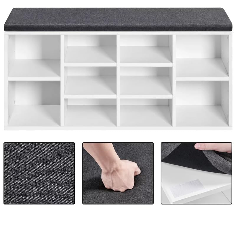 MXIAOXIA 10 Cubbies Shoe Storage Bench Wood Foam and Fabric White Shoe Cabinets Muebles Door-to-door Shoe Cabinet