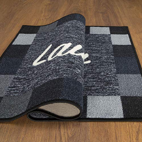 Ottomanson Laundry Collection Checkered Border Rubberback Mat, 67 cm x 90 cm, Black