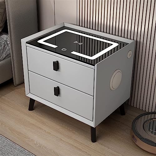 MEYFAR Wood Smart Bedside Table Simple LED Large Nightstand Bedroom Bedside Table Locker Furniture Bedroom Glass Cabinet