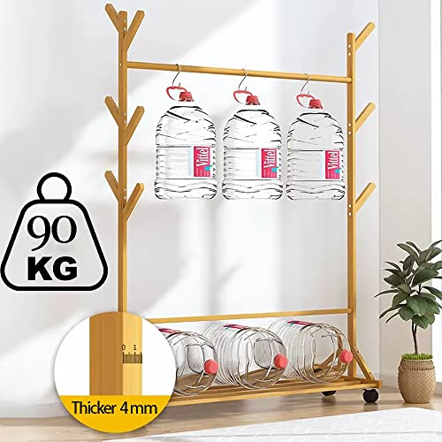 Clothes rack on wheels, bamboo coat rack, clothes rack with clothes rail and tree-shaped hooks, clothes rack with shelves, bamboo clothes rack fo
