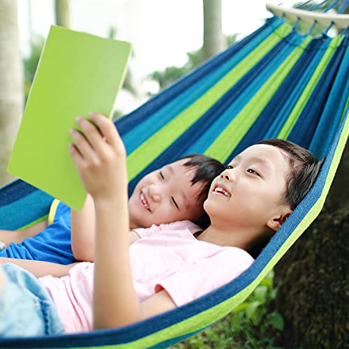 TSKDKIT Double Hammock with Strap 280 x 150cm Durable Canvas Hammock Camping Wide Hammock Bed Garden Hammock with Spreader Bars, Comfortable Hamm